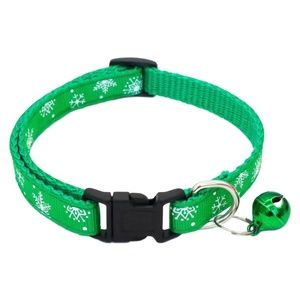Christmas Winter Cat Dog Breakaway Collar Bell GREEN Snowflake Adjustable NEW